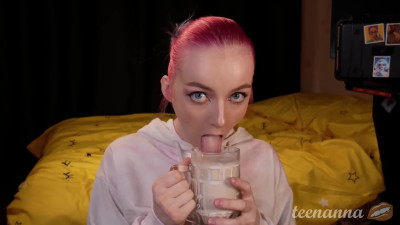 Kinky Russian teenanna drinks cum in throat after deepthroating it like a champ
