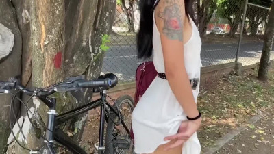 MadeleineMorales rides her bike while getting her tight pussy pounded with a dildo
